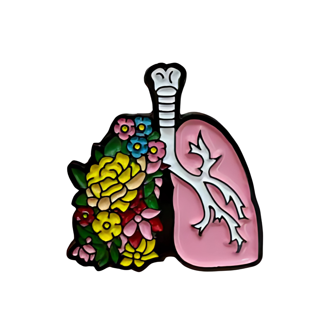 Pin Pulmones con flores Metálico