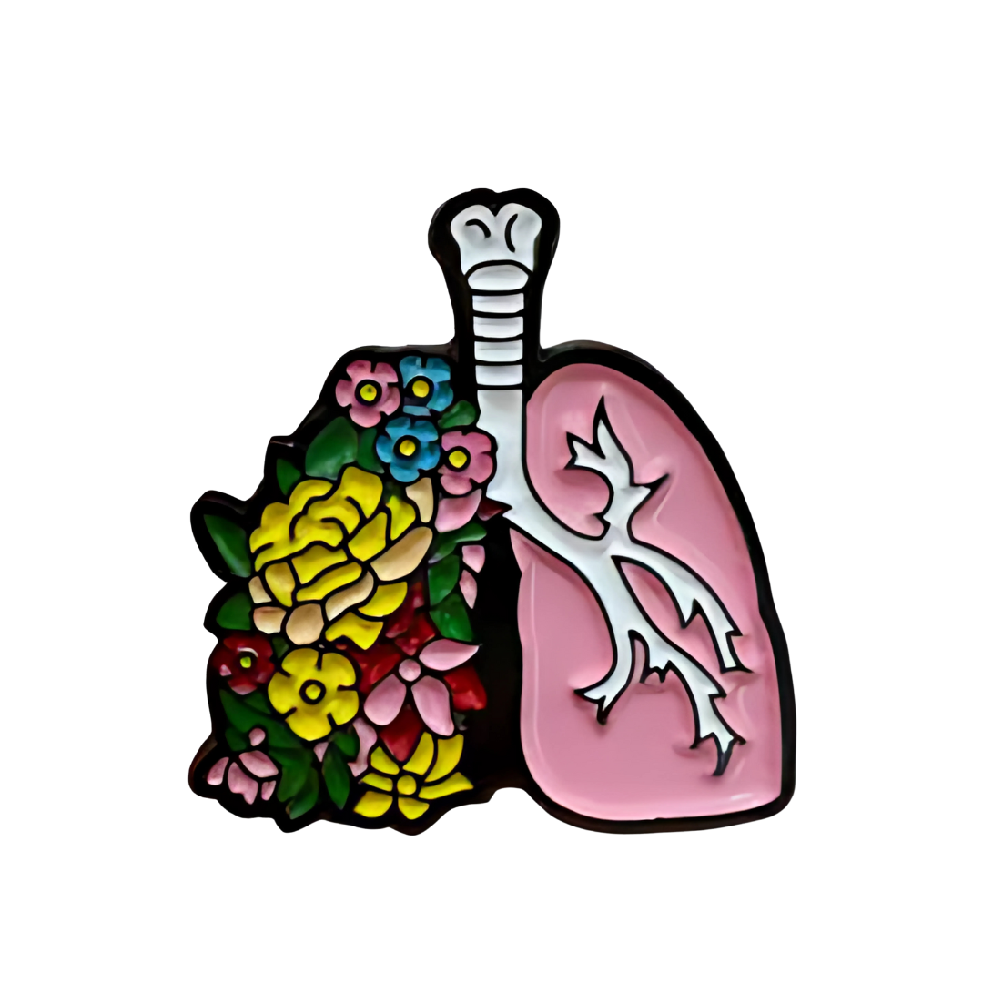 Pin Pulmón Con flores Metálico